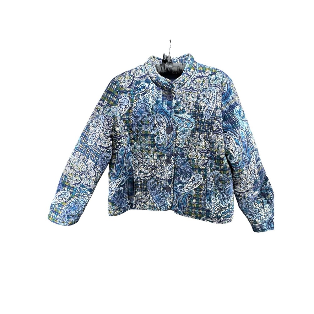 Gloria Vanderbilt XL Quilted Jacket Blue Paisley Patchwork Print Boho